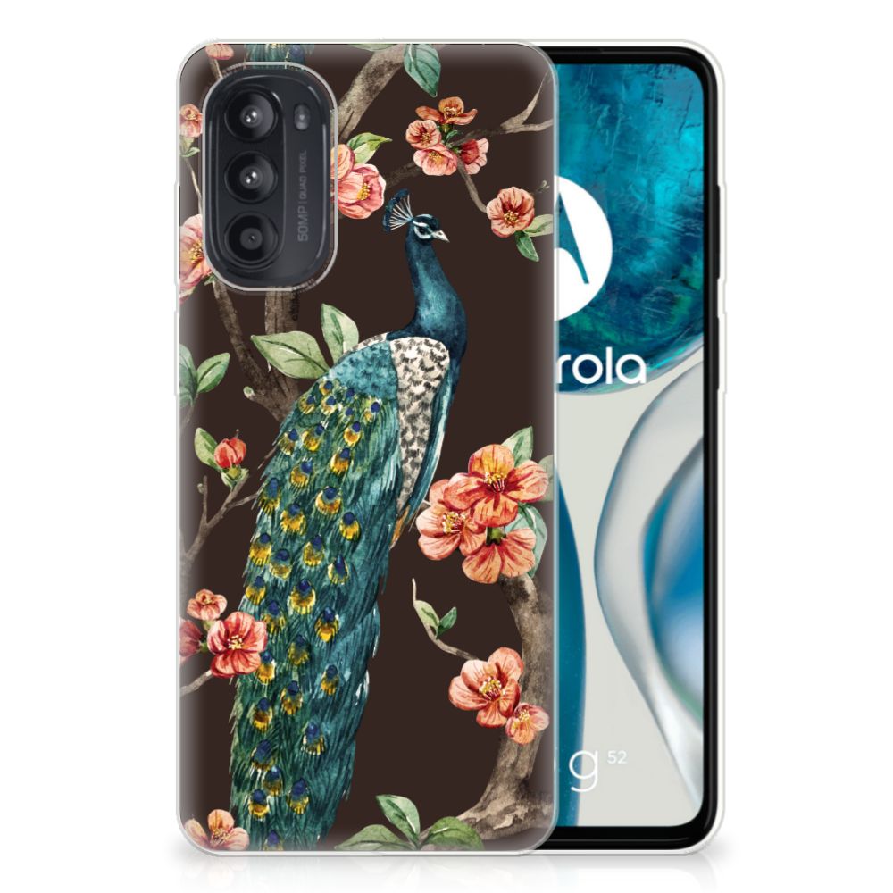 Motorola Moto G52/G82 TPU Hoesje Pauw met Bloemen