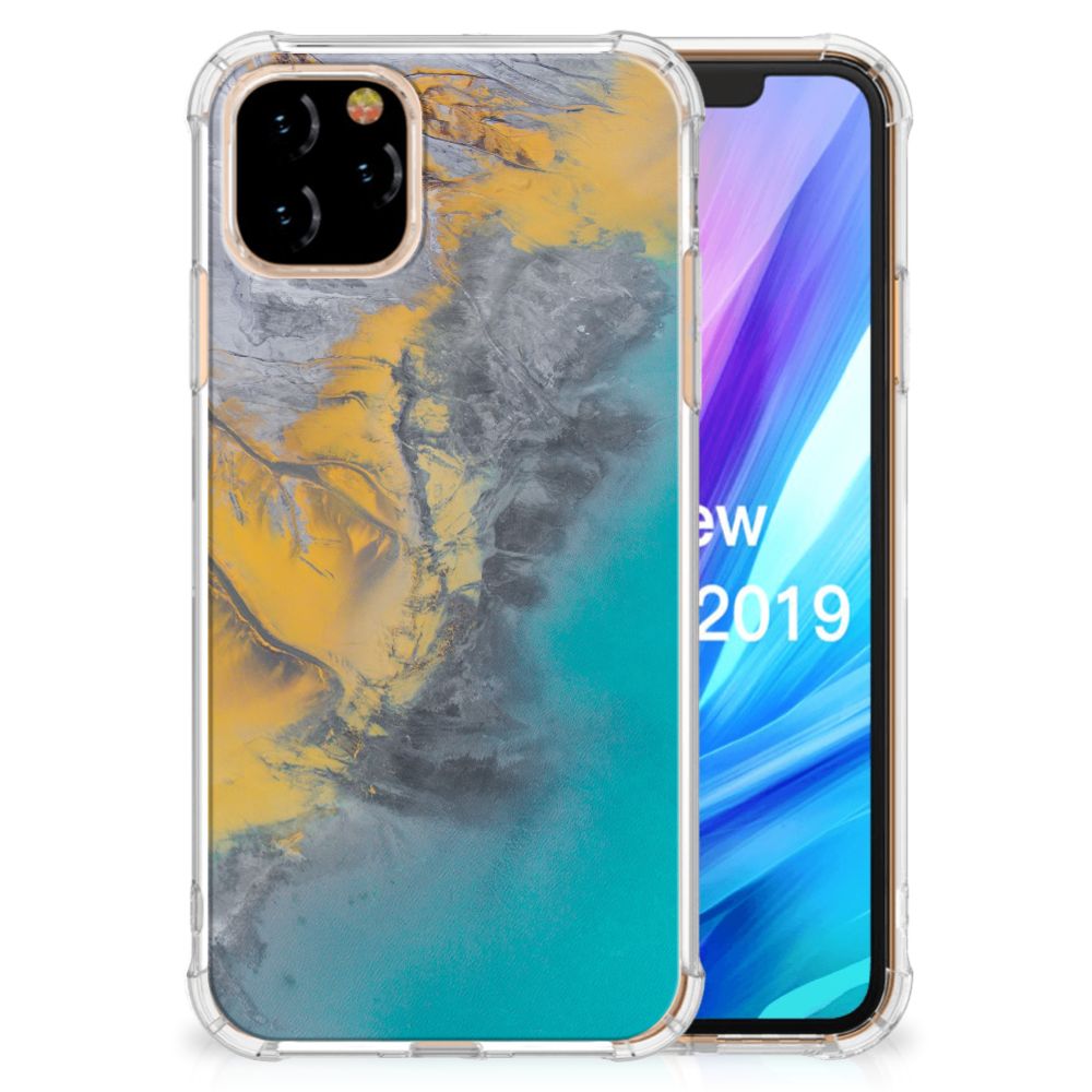 Apple iPhone 11 Pro Anti-Shock Hoesje Marble Blue Gold