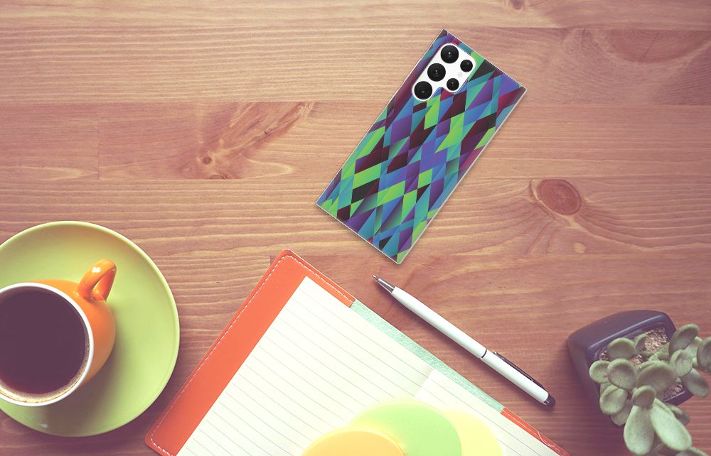 Samsung Galaxy S22 Ultra TPU Hoesje Abstract Green Blue B2C Telecom