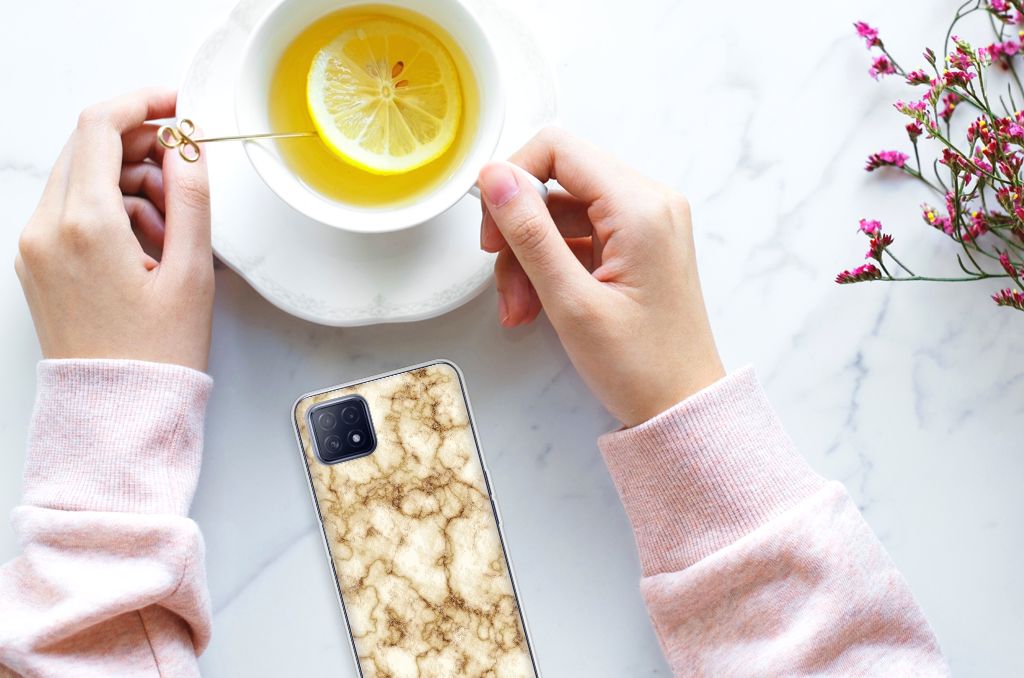 OPPO A53 5G | OPPO A73 5G TPU Siliconen Hoesje Marmer Goud B2C Telecom