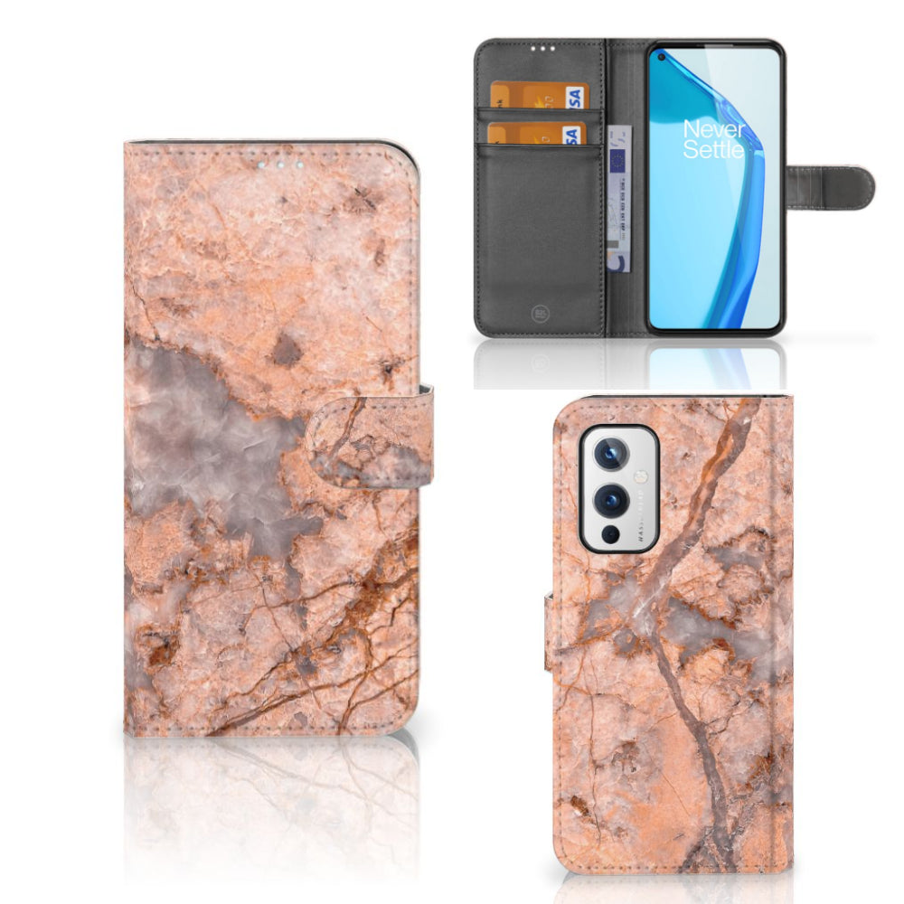 OnePlus 9 Bookcase Marmer Oranje