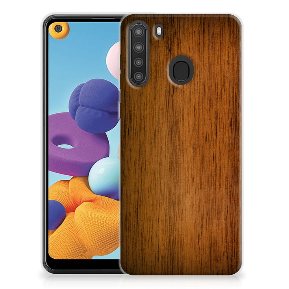 Samsung Galaxy A21 Bumper Hoesje Donker Hout