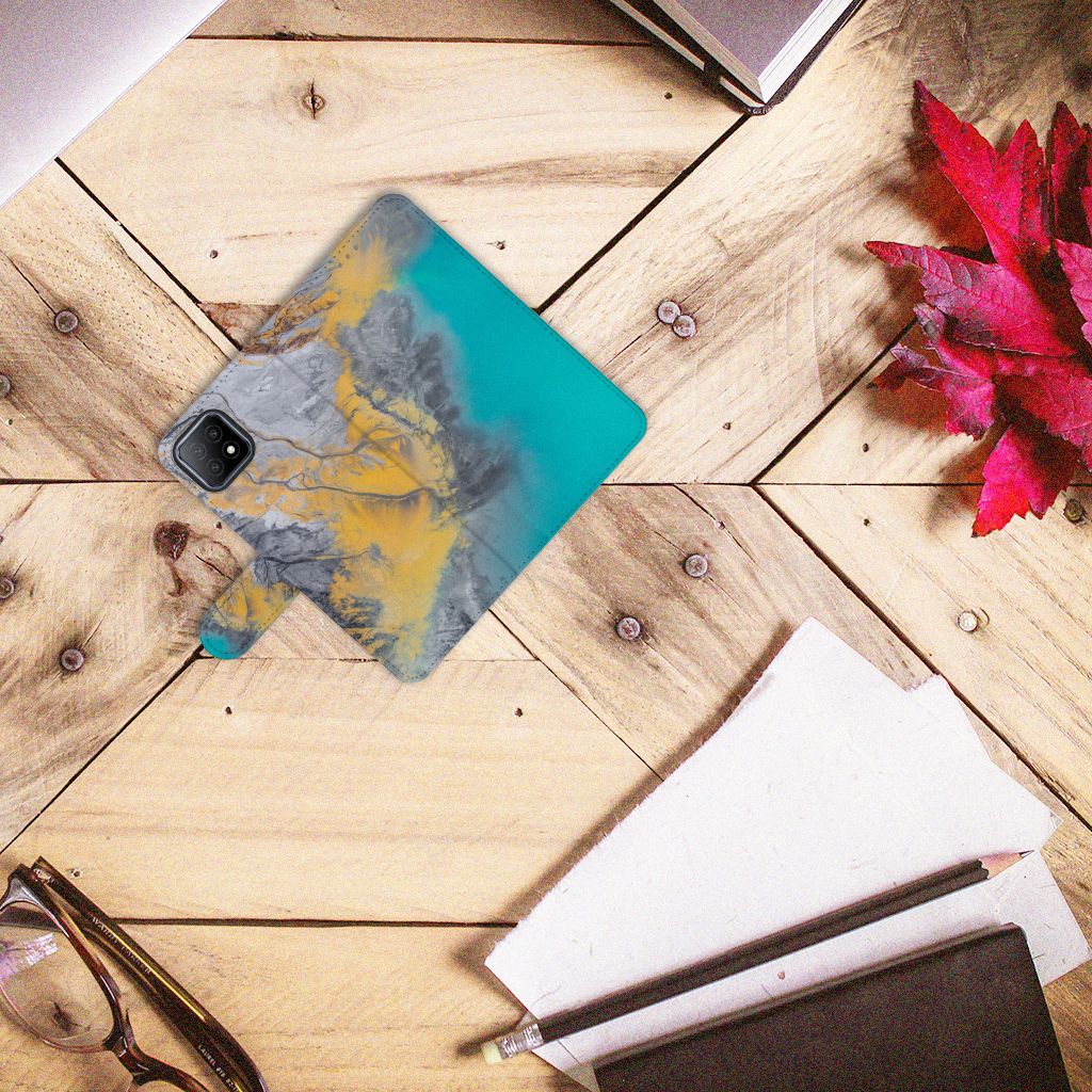 OPPO A73 5G Bookcase Marble Blue Gold