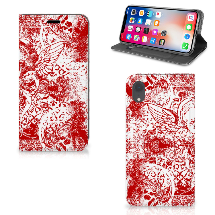 Mobiel BookCase Apple iPhone Xr Angel Skull Rood