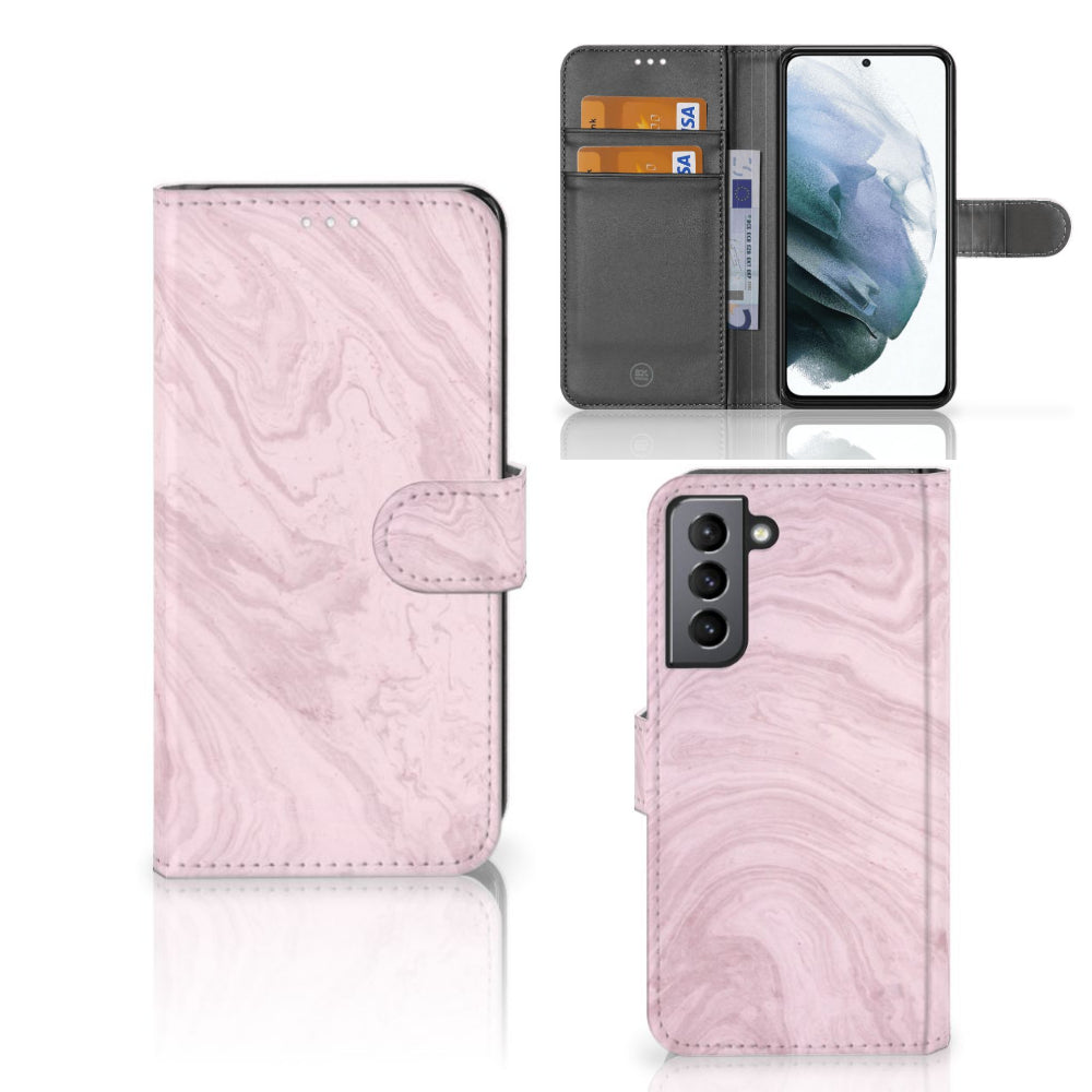 Samsung Galaxy S21 FE Bookcase Marble Pink - Origineel Cadeau Vriendin