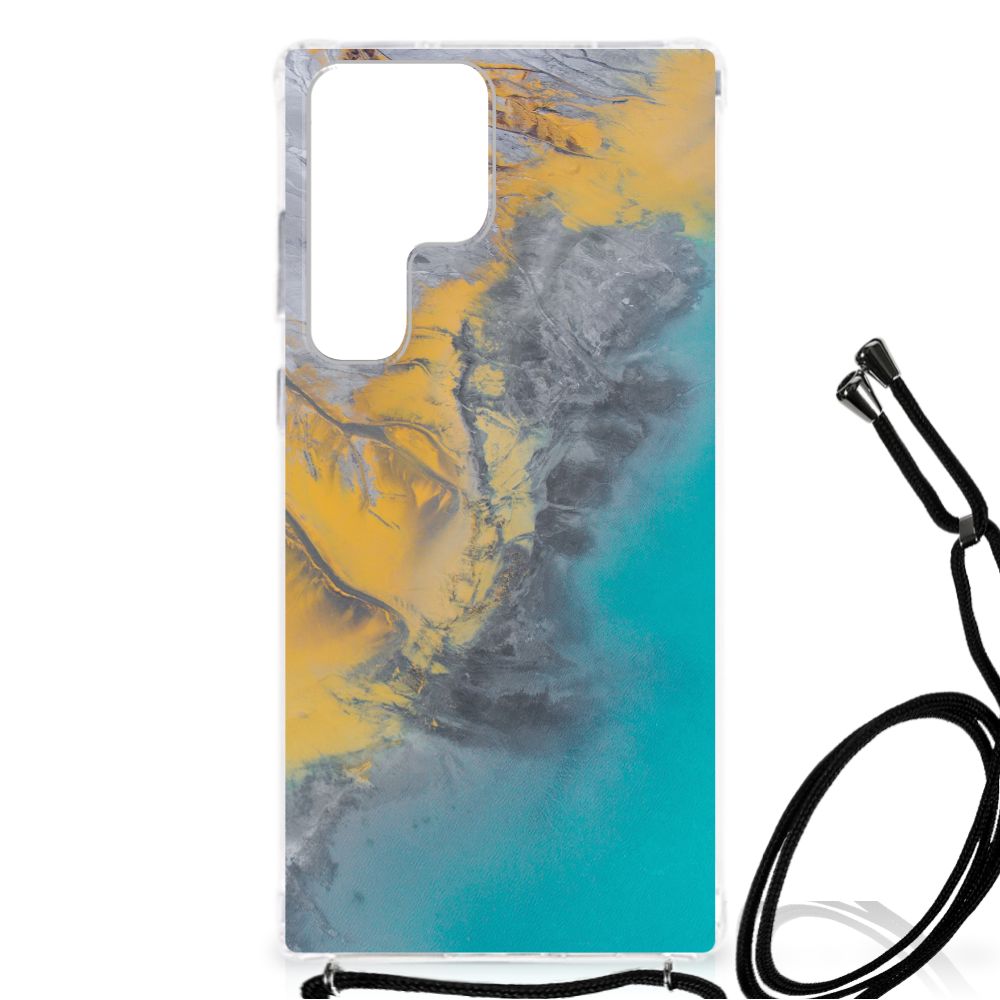 Samsung Galaxy S23 Ultra Anti-Shock Hoesje Marble Blue Gold B2C Telecom