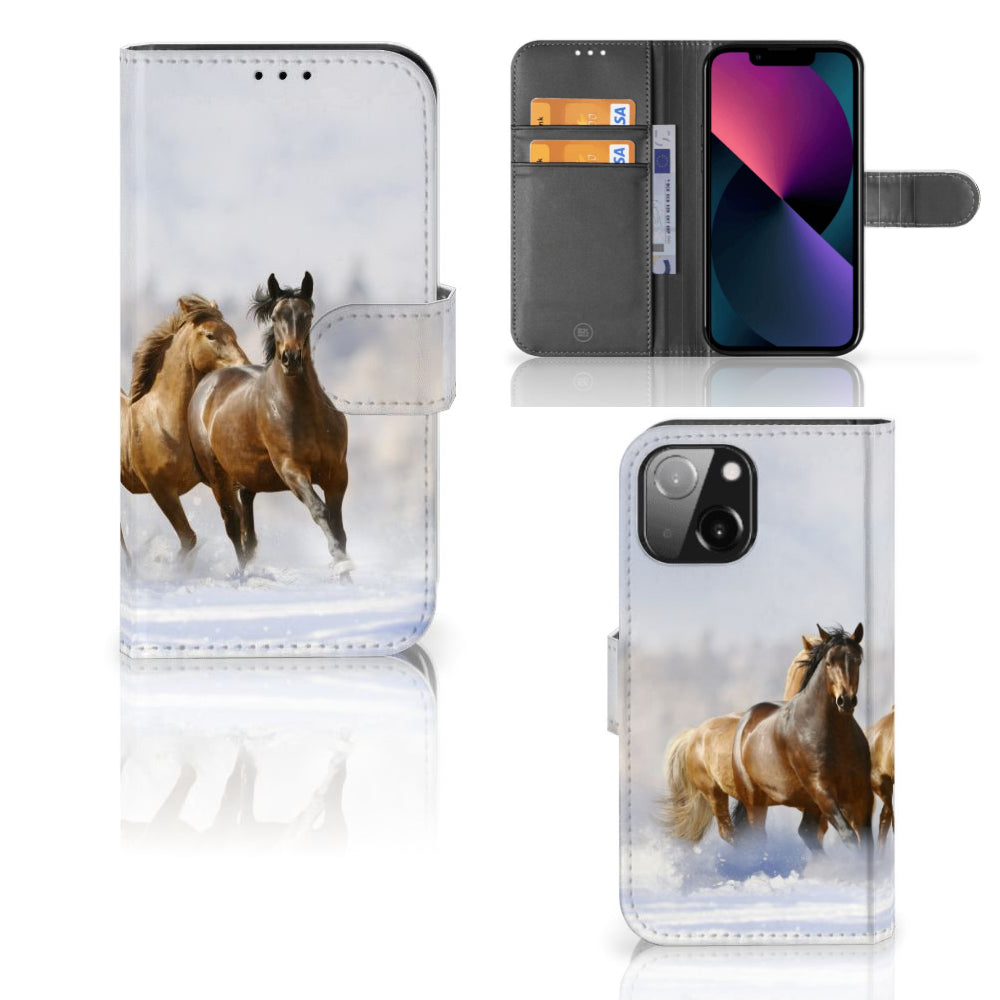 iPhone 13 Mini Telefoonhoesje met Pasjes Paarden