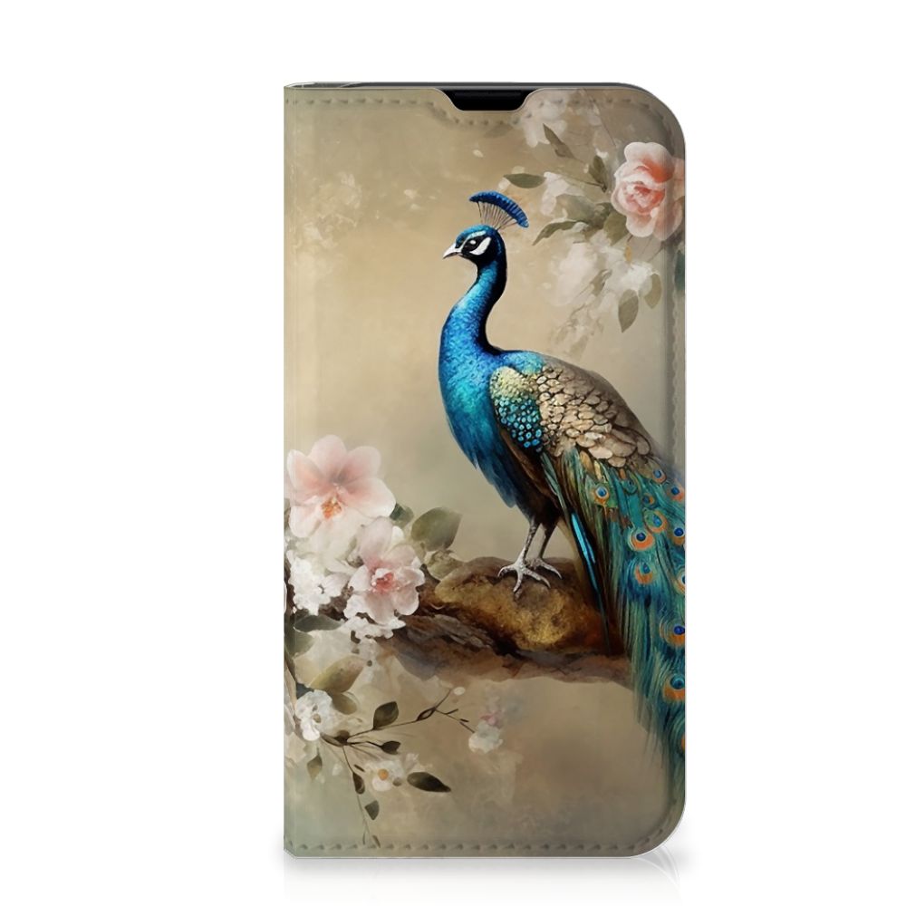 Hoesje maken voor iPhone 13 Mini Vintage Pauwen met kleurrijke pauw in bloemenmotief đ¸