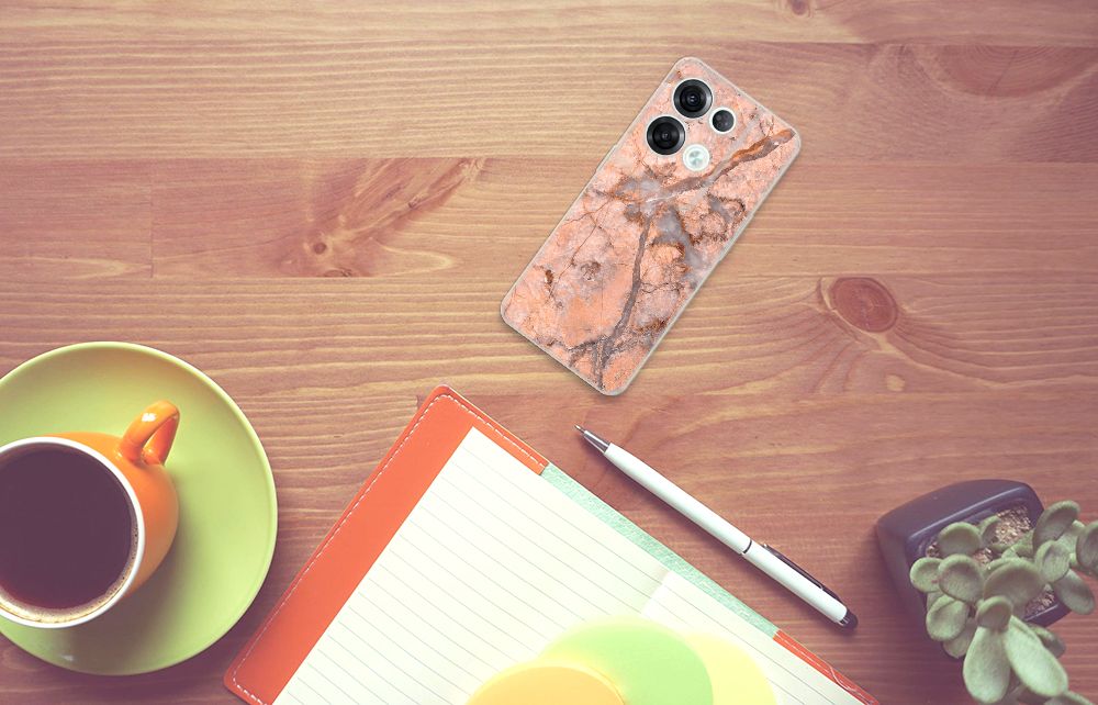OPPO Reno8 Pro TPU Siliconen Hoesje Marmer Oranje B2C Telecom
