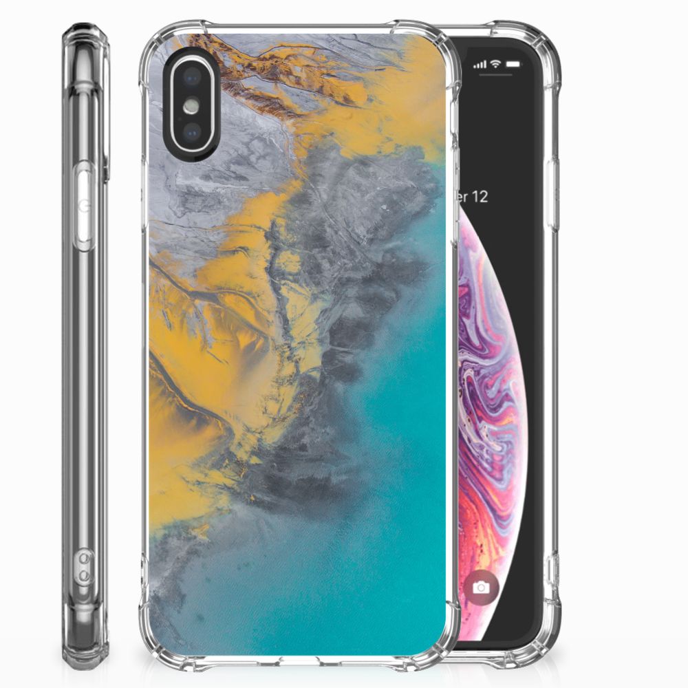 Apple iPhone X | Xs Anti-Shock Hoesje Marble Blue Gold