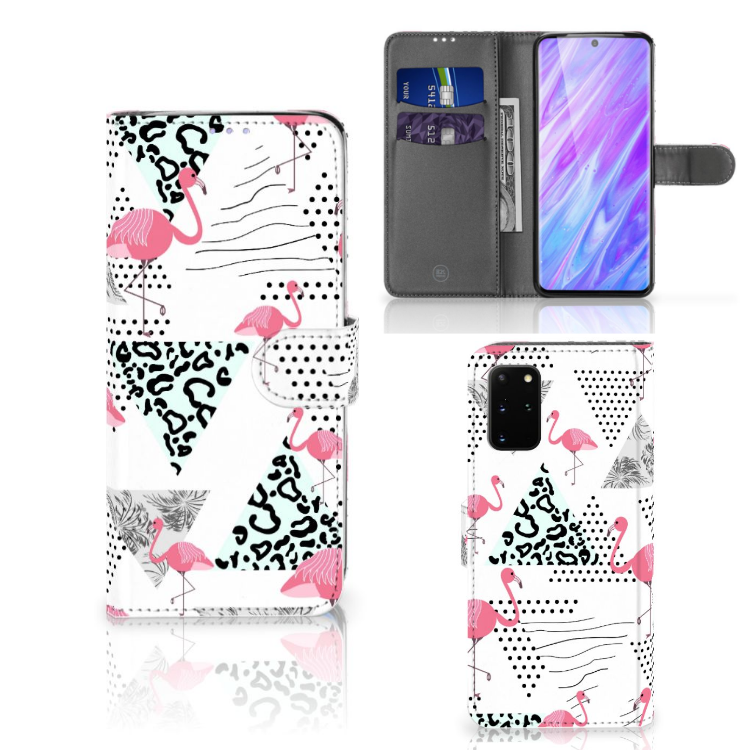 Samsung Galaxy S20 Plus Telefoonhoesje met Pasjes Flamingo Triangle