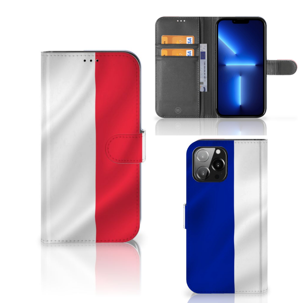 iPhone 13 Pro Max Bookstyle Case Frankrijk met Franse vlag in rood en wit met blauw.