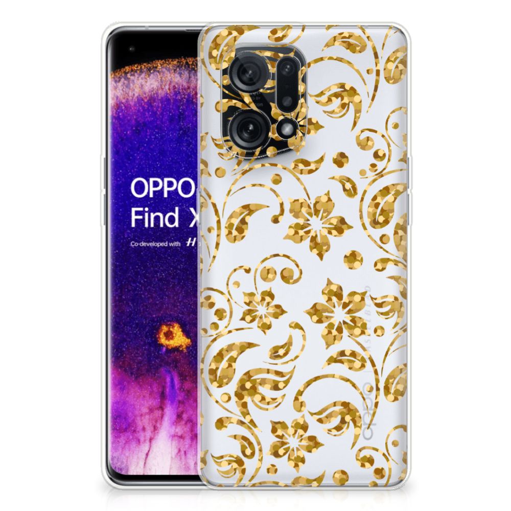 OPPO Find X5 TPU Case Gouden Bloemen