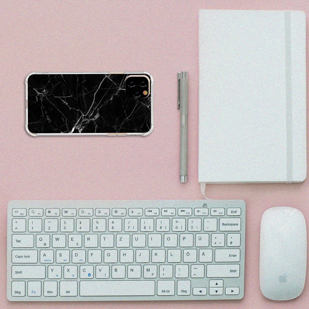 Apple iPhone 11 Pro Max Anti-Shock Hoesje Marmer Zwart - Origineel Cadeau Vader