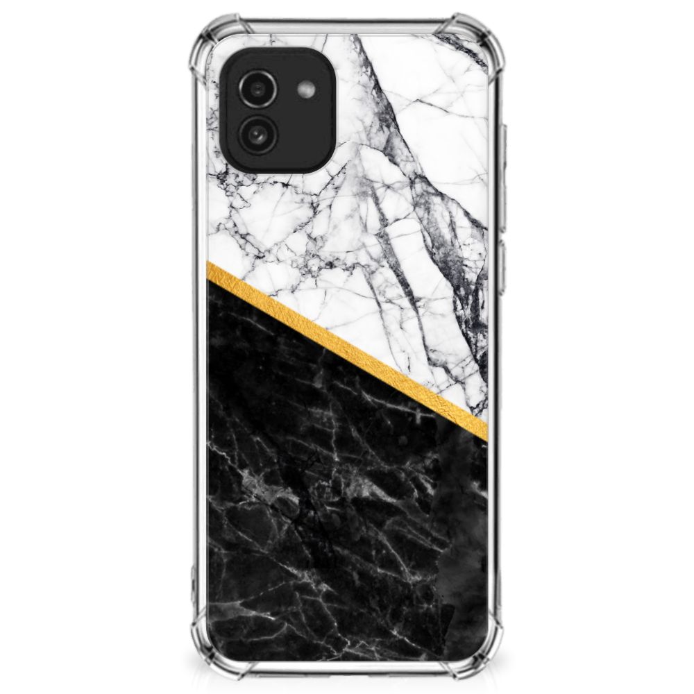 Samsung Galaxy A03 Anti-Shock Hoesje Marmer Wit Zwart - Origineel Cadeau Man B2C Telecom