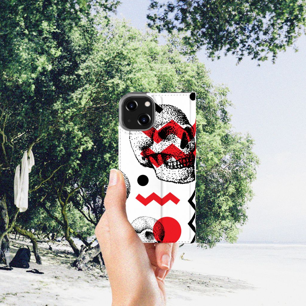 Mobiel BookCase iPhone 14 Skull Red