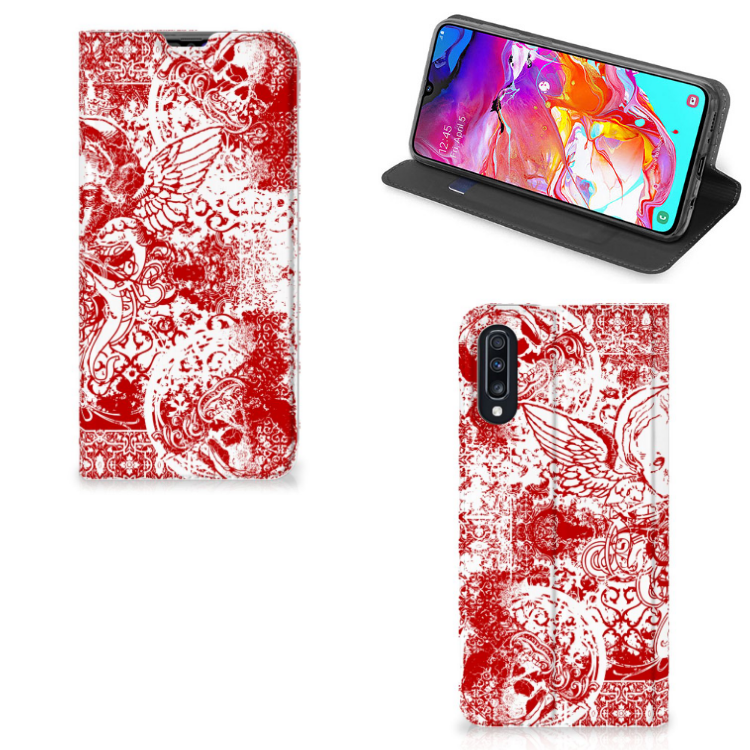 Mobiel BookCase Samsung Galaxy A70 Angel Skull Rood