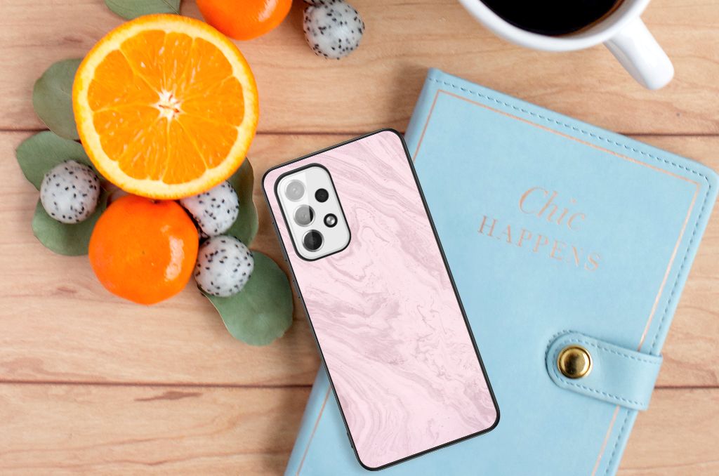 Samsung Galaxy A73 Marmeren Print Telefoonhoesje Marble Pink - Origineel Cadeau Vriendin B2C Telecom