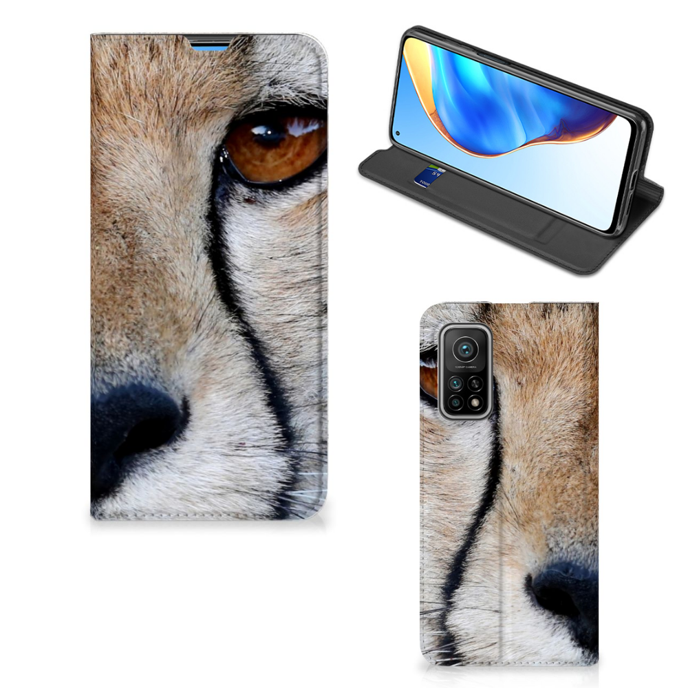 Xiaomi Mi 10T | 10T Pro Hoesje maken Cheetah met close-up van een jachtluipaard op een stand case.