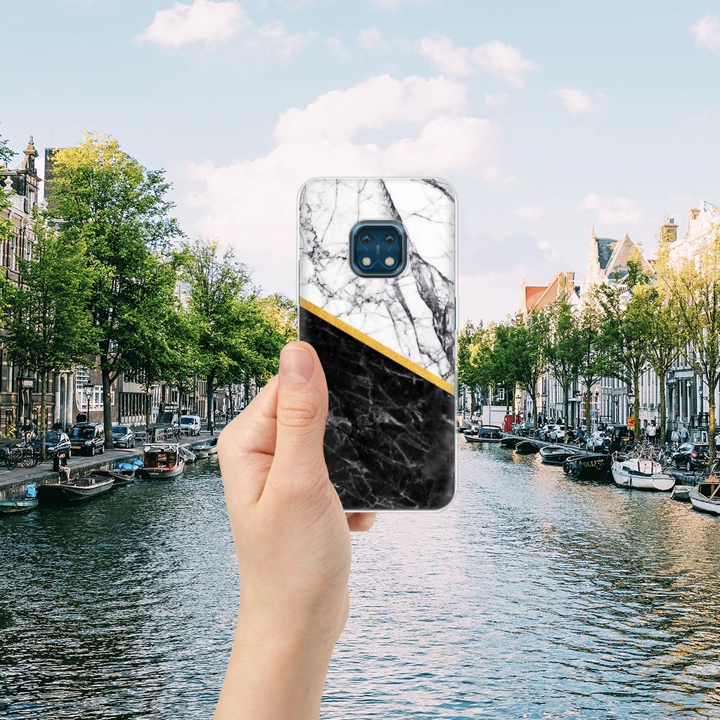 Nokia XR20 TPU Siliconen Hoesje Marmer Wit Zwart - Origineel Cadeau Man