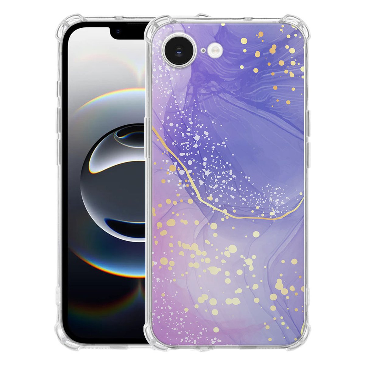 Apple iPhone 16e Hoesje - Watercolor Paars TPU Antishock met aquarelpatroon en schokbescherming.