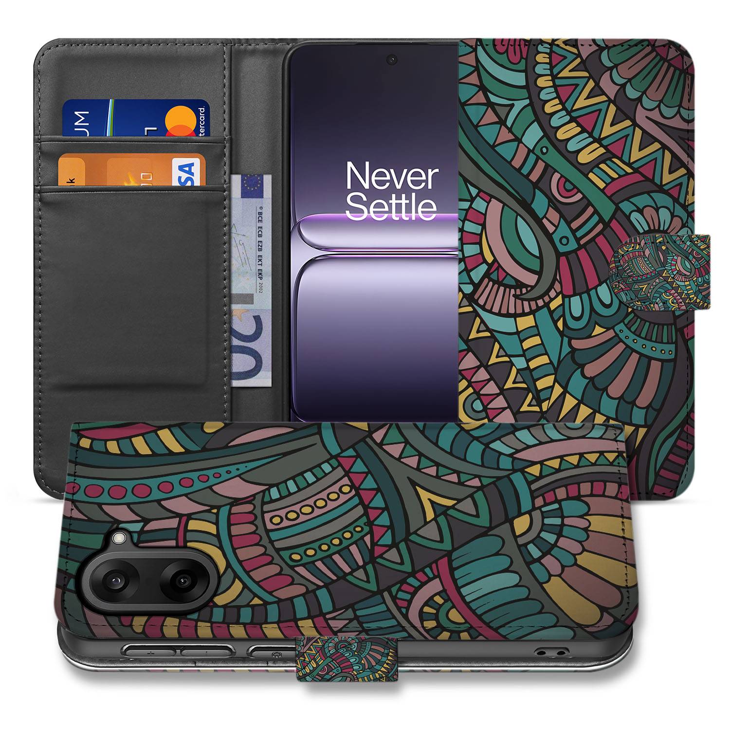 OnePlus Nord CE 5 Book Case & Portemonnee Hoesje met Aztec Design 3 Pasjes voorkant achterzijde