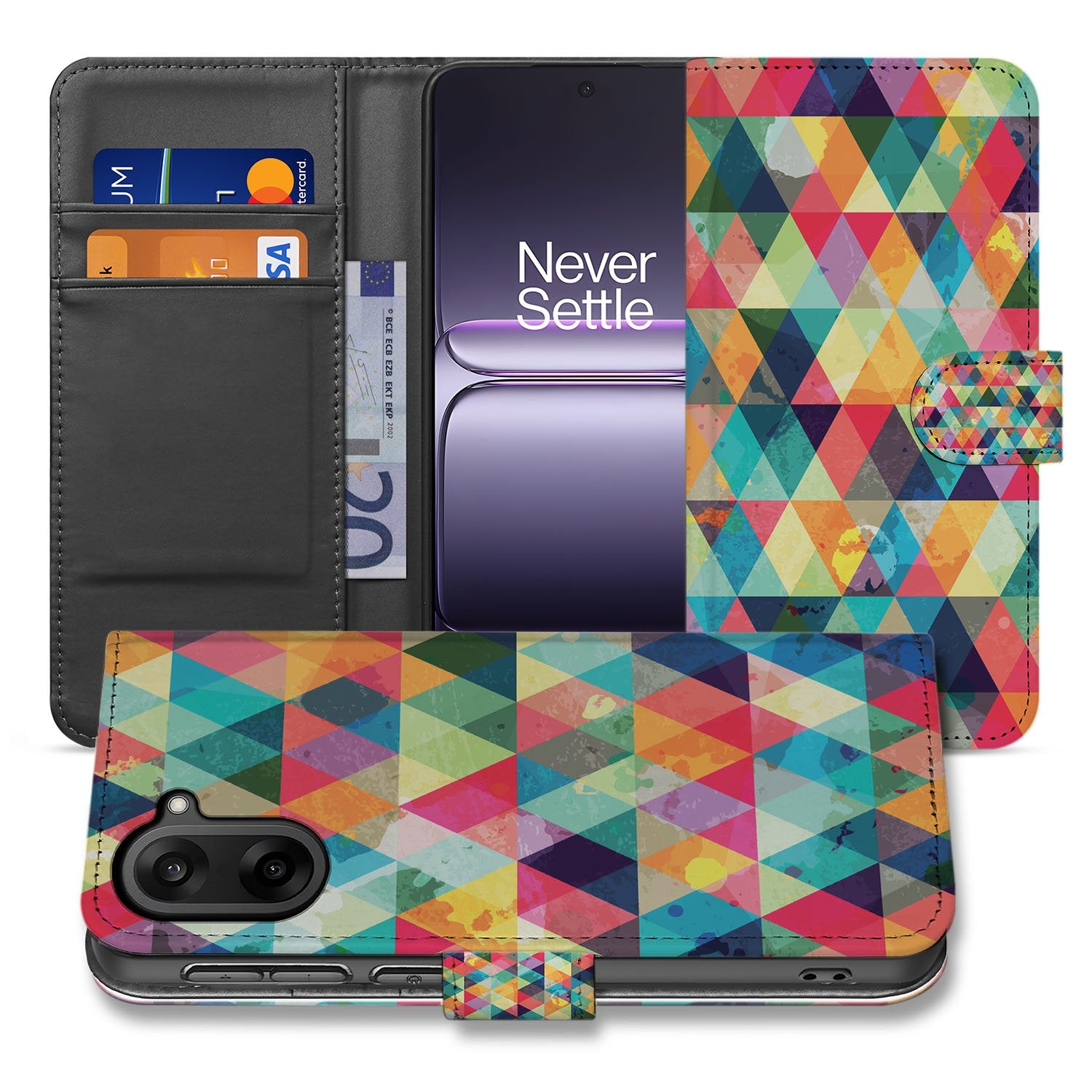 OnePlus Nord CE 5 Geruit Hoesje voor OnePlus Nord CE 5 Bookcase Hoesje met 3 Pasjes Volledige Bescherming aanzicht