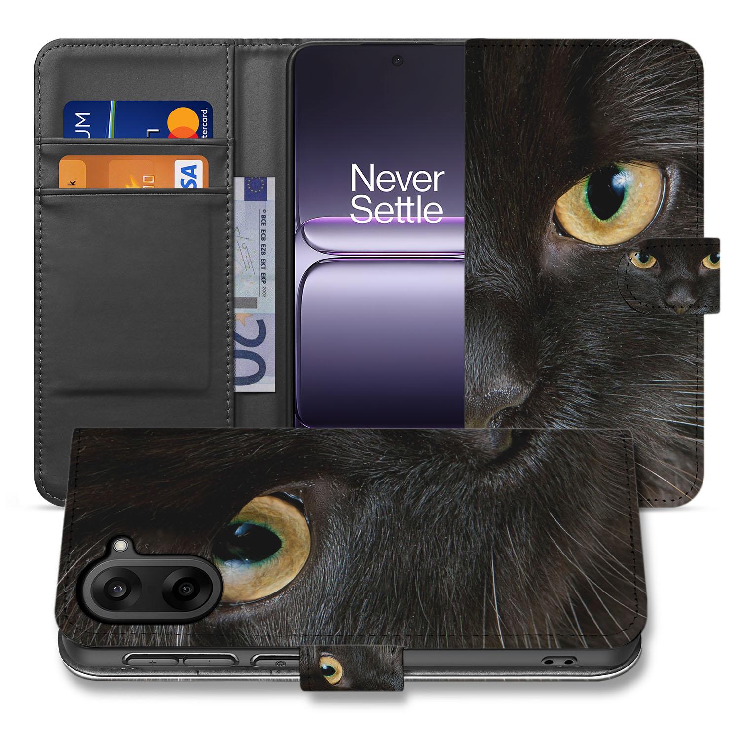 Book Case OnePlus Nord CE 5 | Zwarte Kat portemonnee hoesje zwart kat design aanzicht