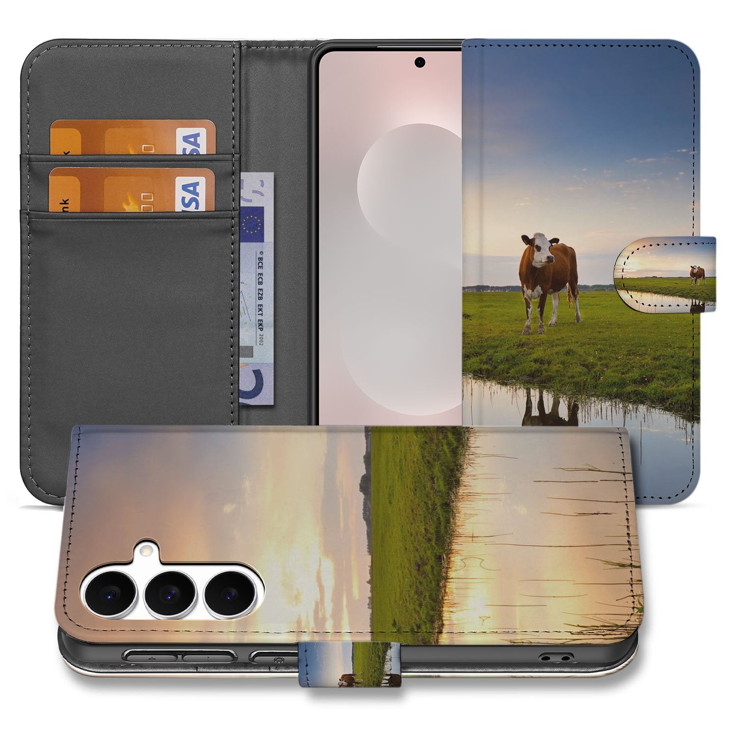 Samsung Galaxy S25 FE Bookcase Hoesje Met Pasjes Koeienprint
