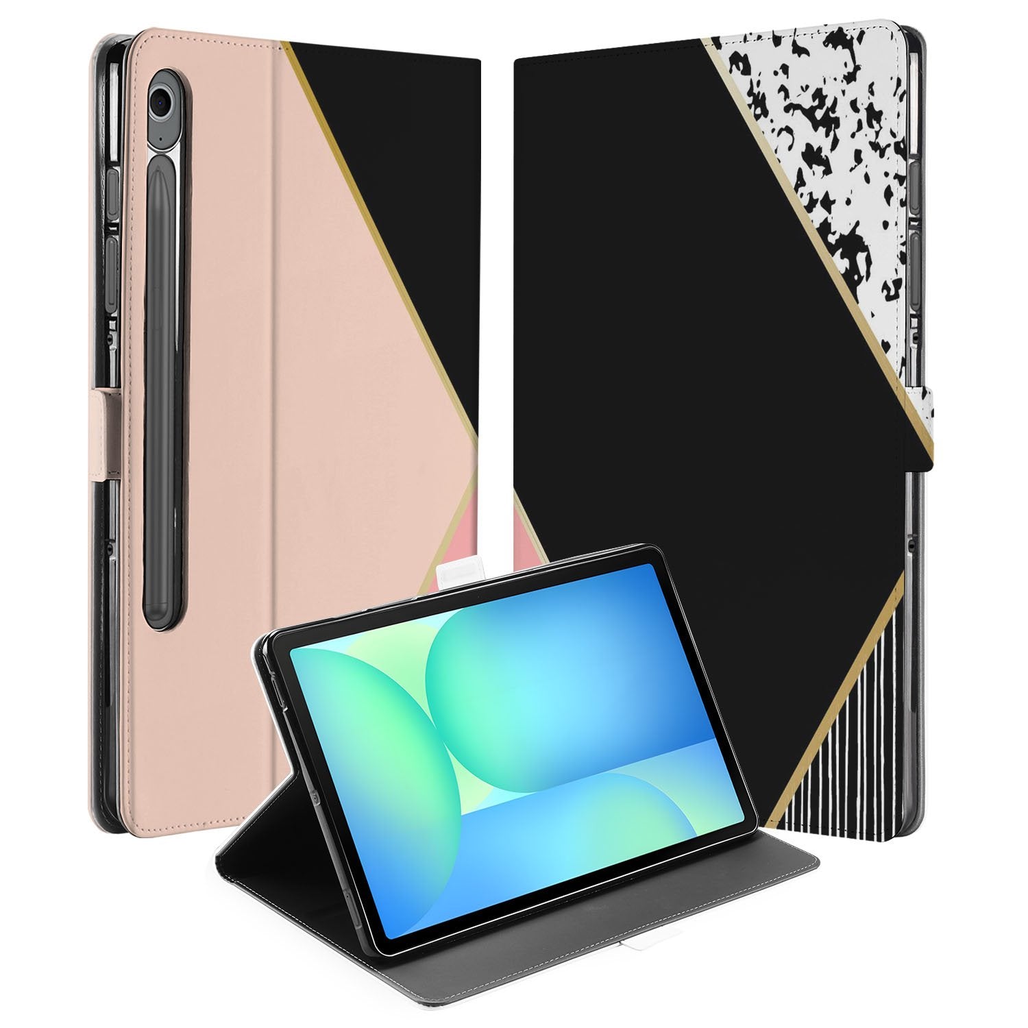 Black Pink Shapes Tablet Hoesje met Standaard Samsung Galaxy Tab S10 FE | Tab S9 FE