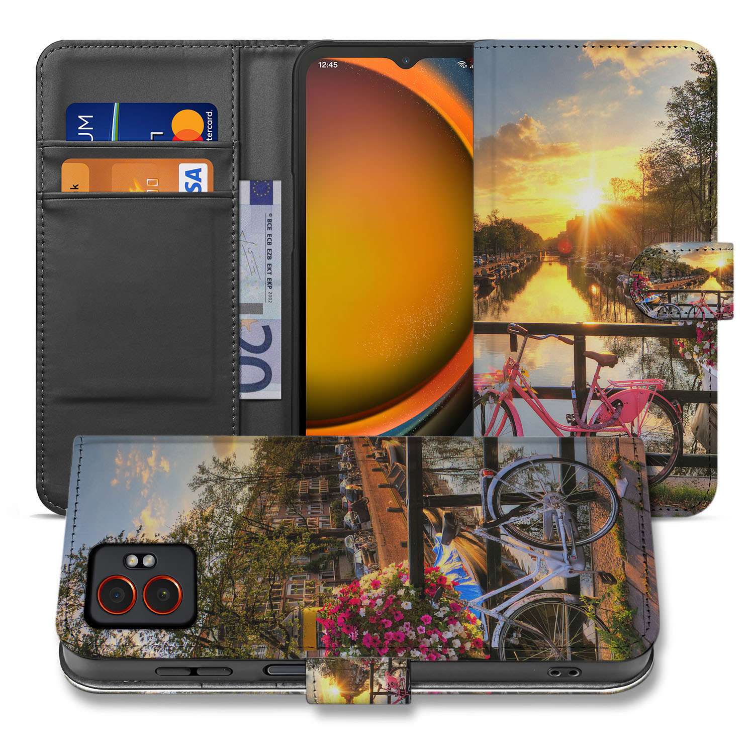 Samsung Galaxy Xcover 7 Pro Portemonnee Hoesje Amsterdamse Grachten design Amsterdamse Grachten aanzicht