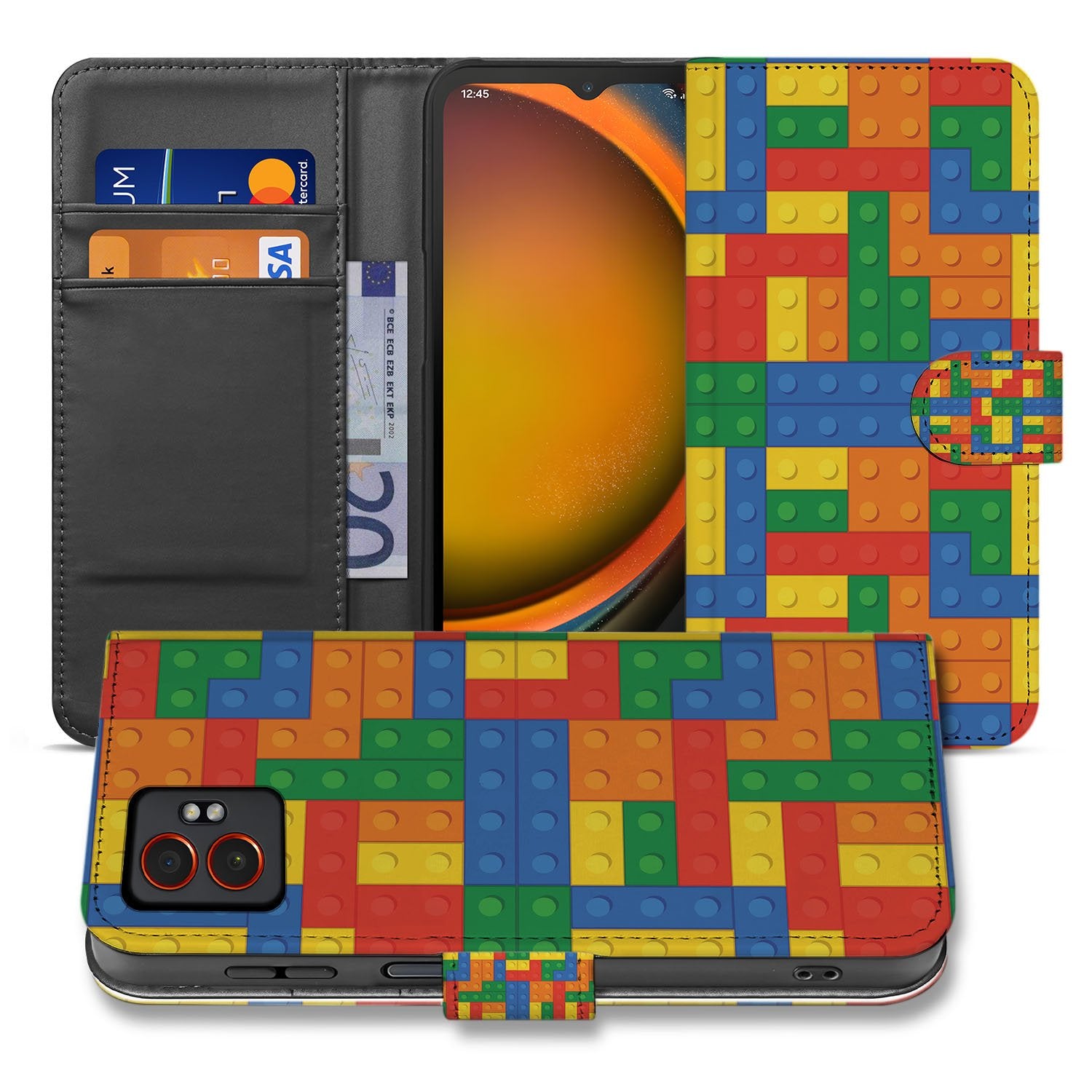 Samsung Galaxy Xcover 7 Pro Book Case Blokken Design kleurrijk blokkenpatroon voorkant binnenkant