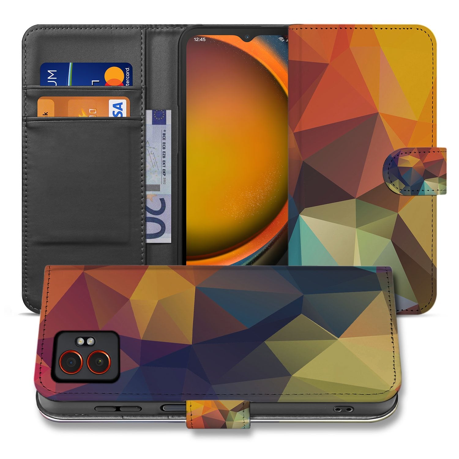 Polygon Kleur Samsung Galaxy Xcover 7 Pro Book Case Portemonnee Hoesje Met 3 Pasjesvakken design polygon voorkant