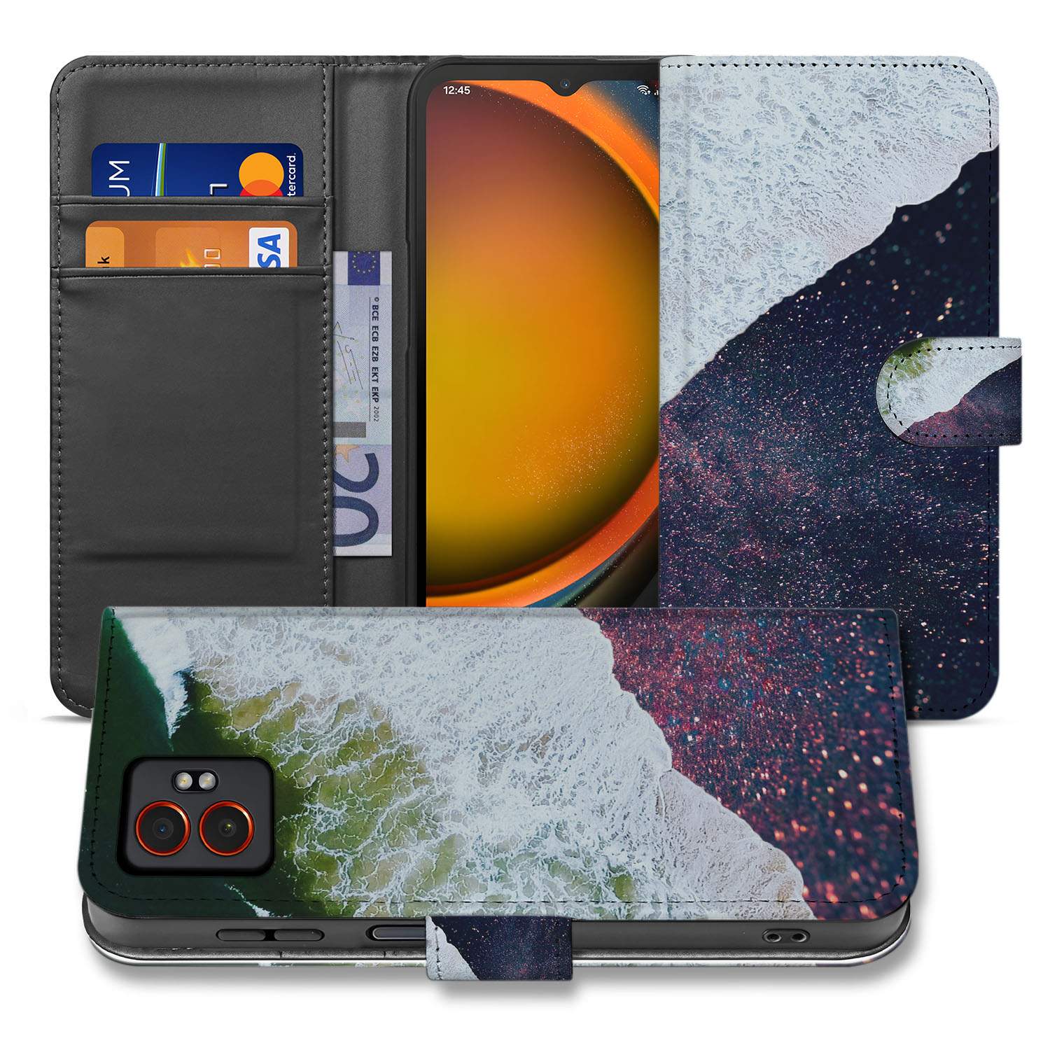 Samsung Galaxy Xcover 7 Pro Sea In Space Design Protective Book Case aanzicht maritiem paars