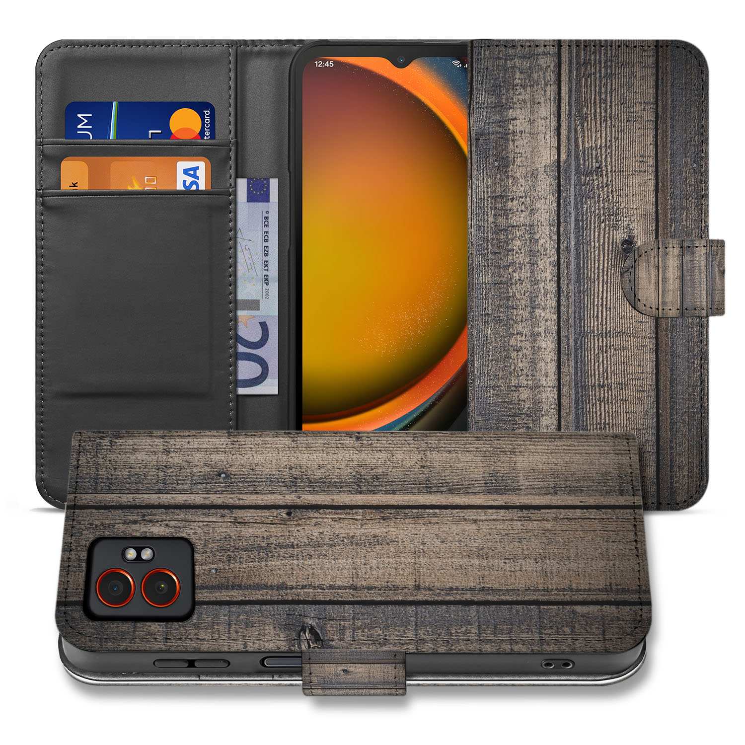 Samsung Galaxy Xcover 7 Pro Exclusief Steigerhout Design Bookcase Hoesje voorzijde