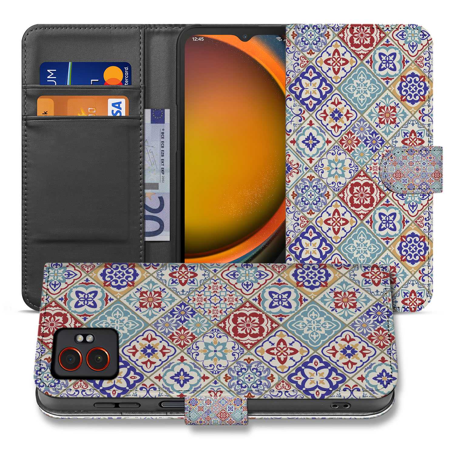 Tegelpatroon Samsung Galaxy Xcover 7 Pro Bookcase Hoesje design kleurrijk aanzicht
