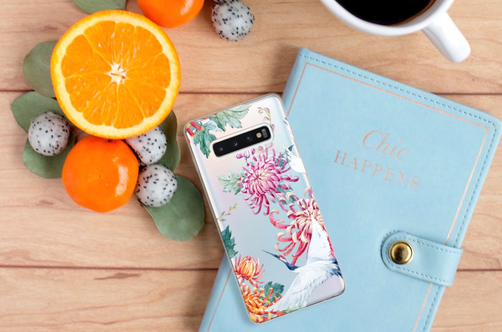 Samsung Galaxy S10 Plus TPU Hoesje Bird Flowers