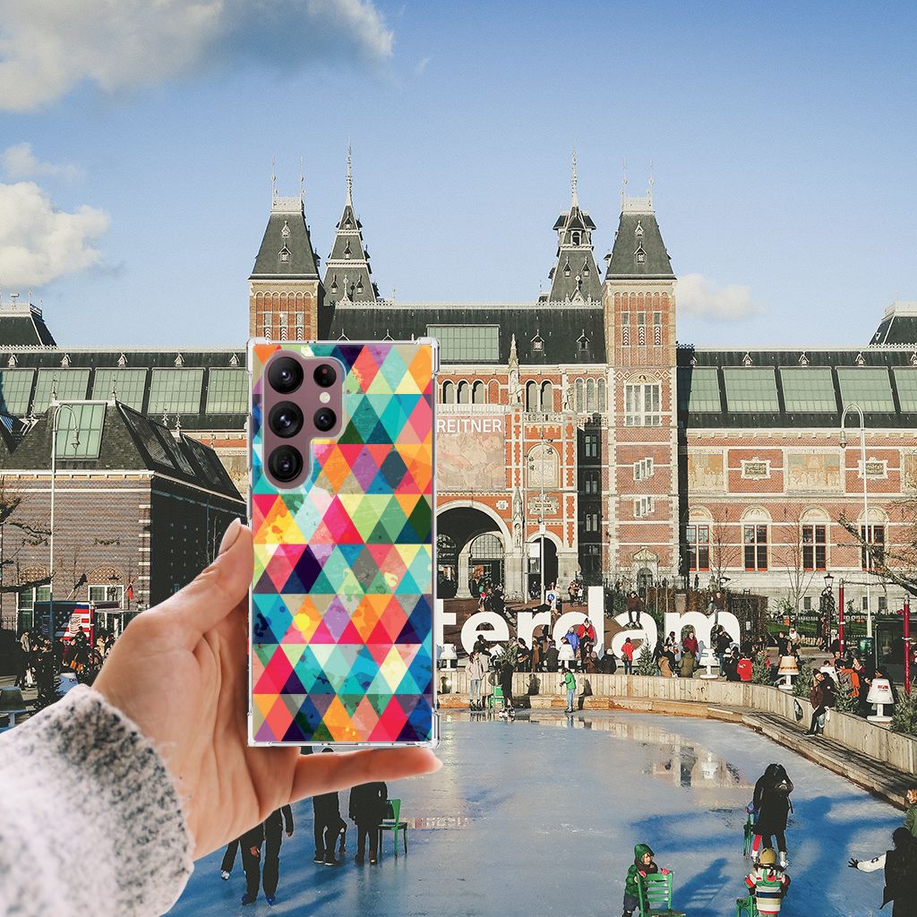 Samsung Galaxy S23 Ultra Doorzichtige Silicone Hoesje Geruit B2C Telecom