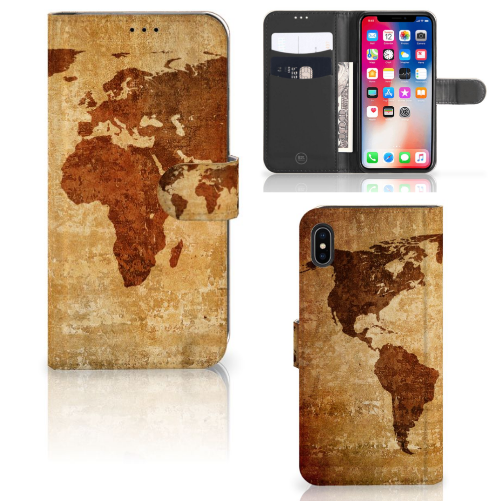 Apple iPhone Xs Max Flip Cover Wereldkaart