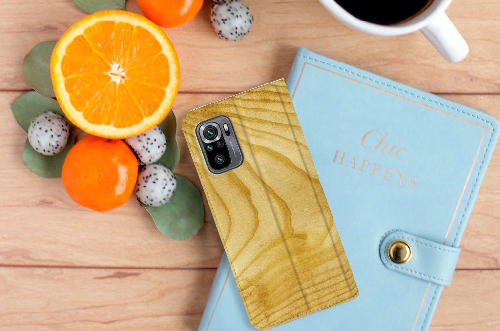 Xiaomi Redmi Note 10 4G | 10S | Poco M5s Book Wallet Case Licht Hout - B2C Telecom