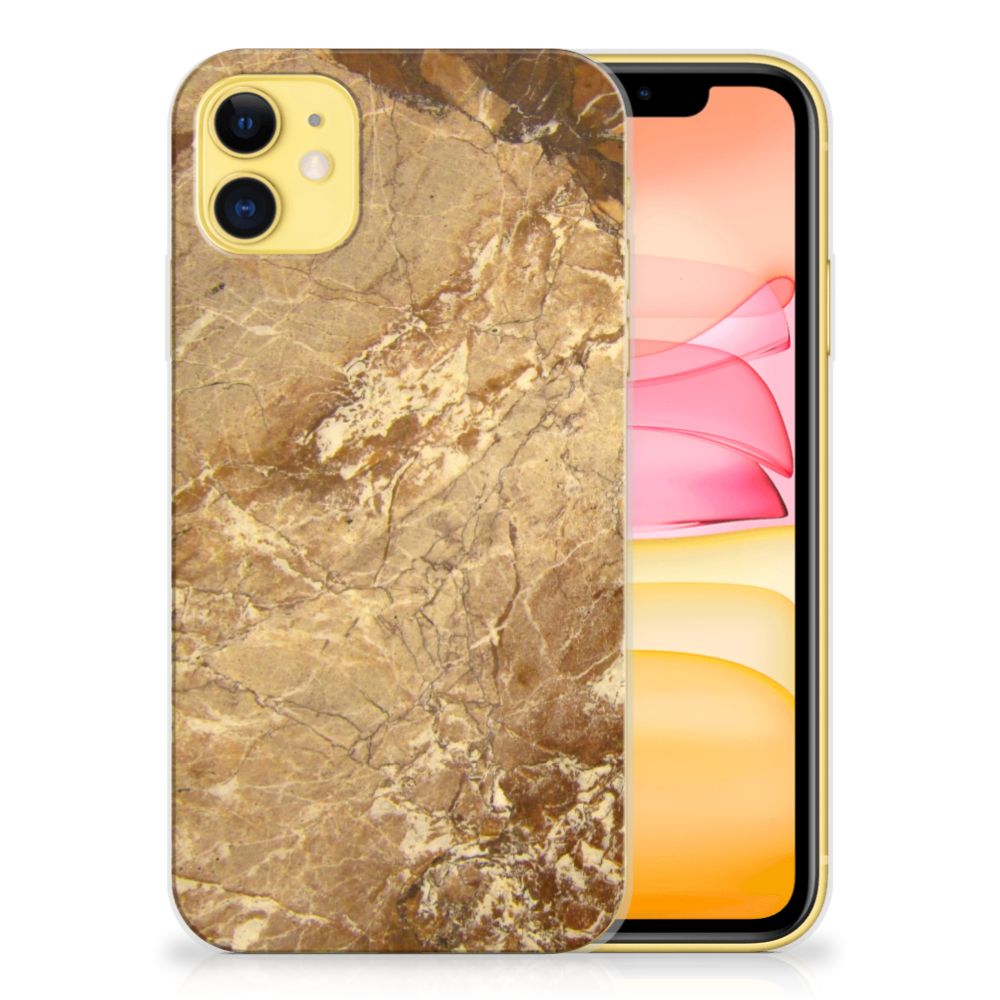 Apple iPhone 11 TPU Siliconen Hoesje Marmer Creme