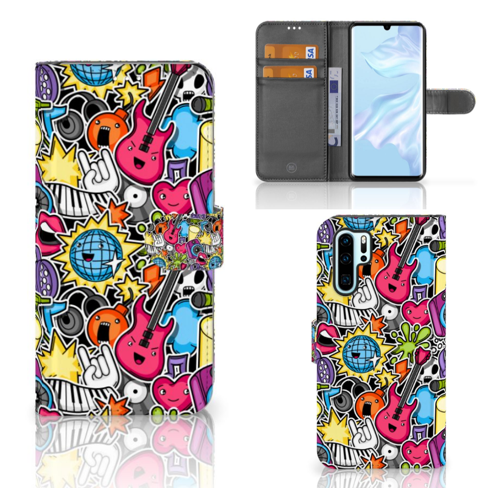 Huawei P30 Pro Wallet Case met Pasjes Punk Rock