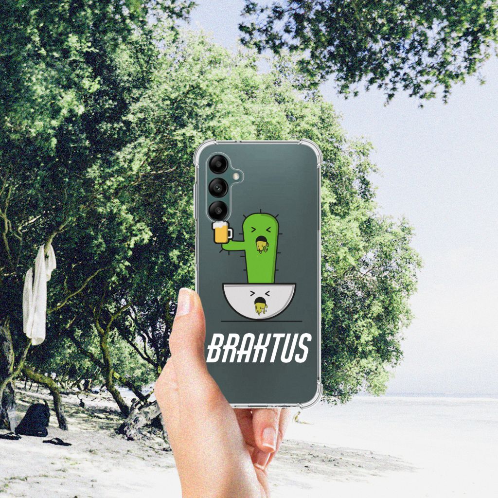 Samsung Galaxy A14 5G/4G Stevig Bumper Hoesje Braktus met cactus design op een strand