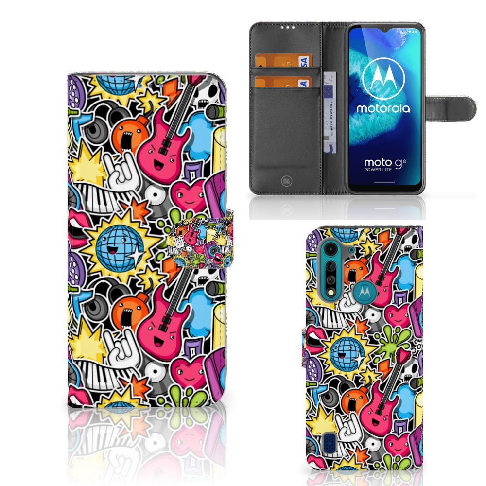Motorola G8 Power Lite Wallet Case met Pasjes Punk Rock