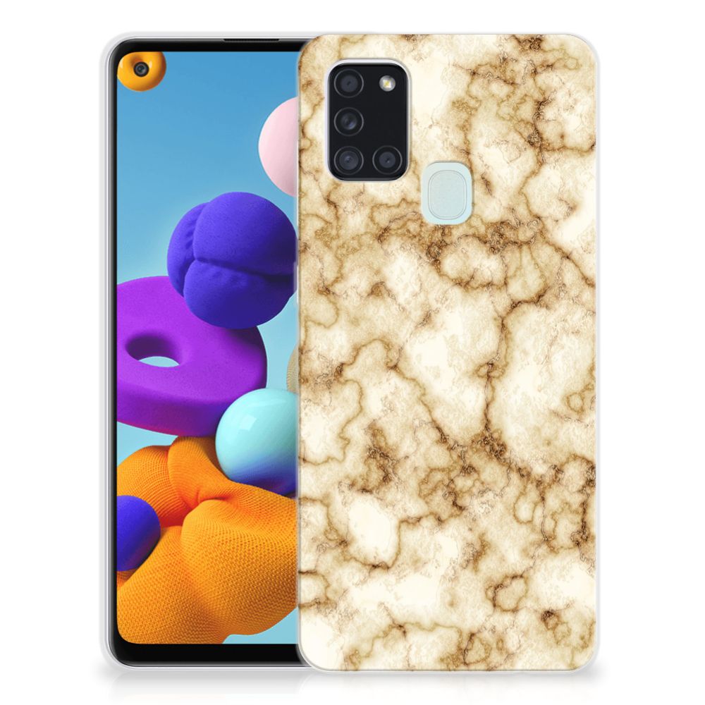 Samsung Galaxy A21s TPU Siliconen Hoesje Marmer Goud B2C Telecom