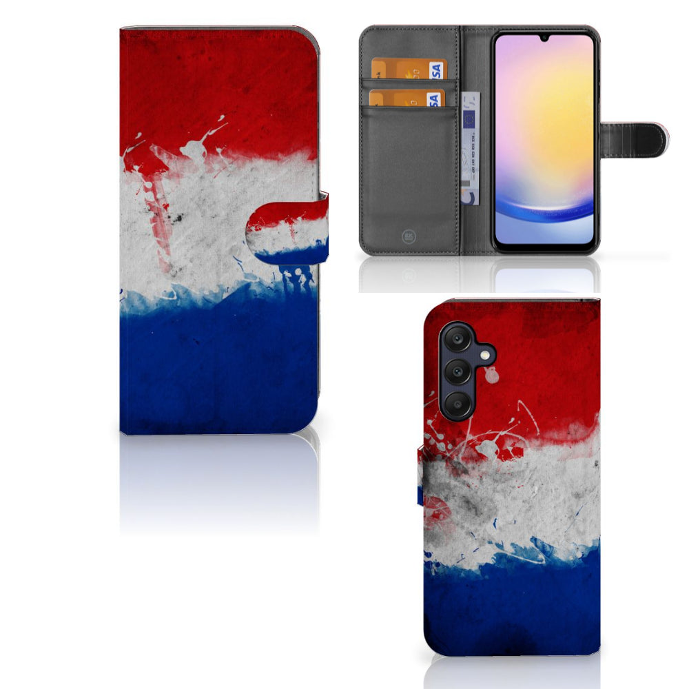 Samsung Galaxy A25 Bookstyle Case Nederland met afbeelding van de Nederlandse vlag en ruimte voor pasjes.