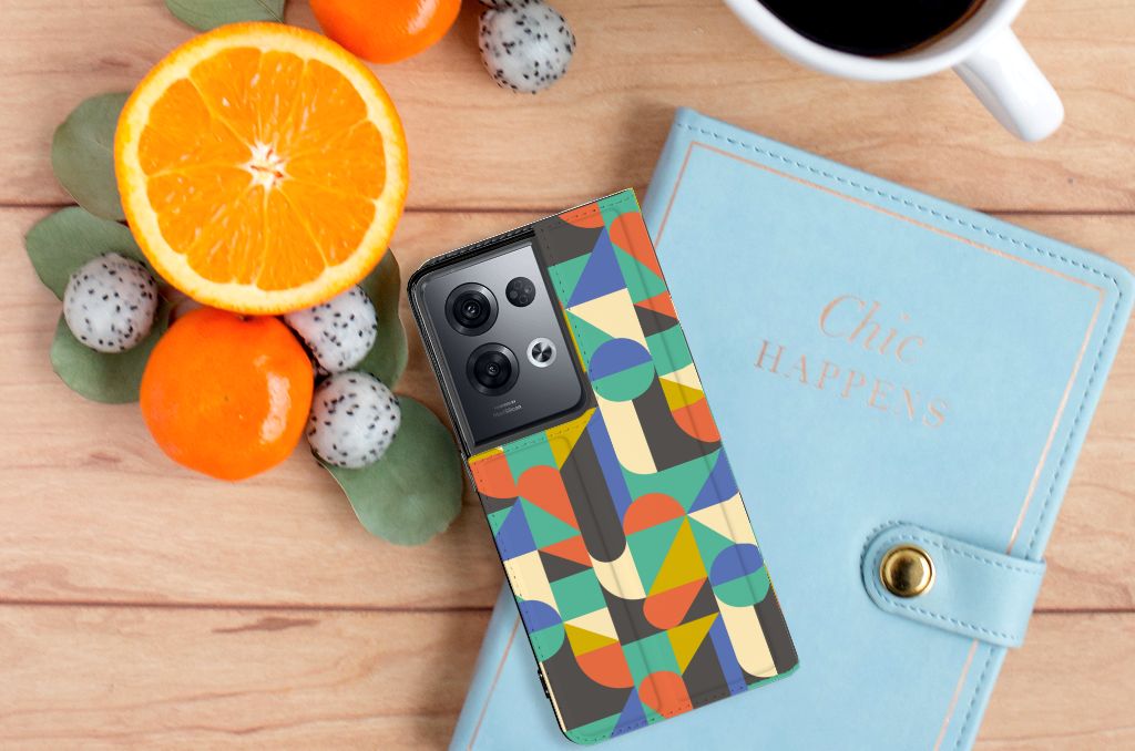 OPPO Reno8 Pro Hoesje met Magneet Funky Retro - B2C Telecom