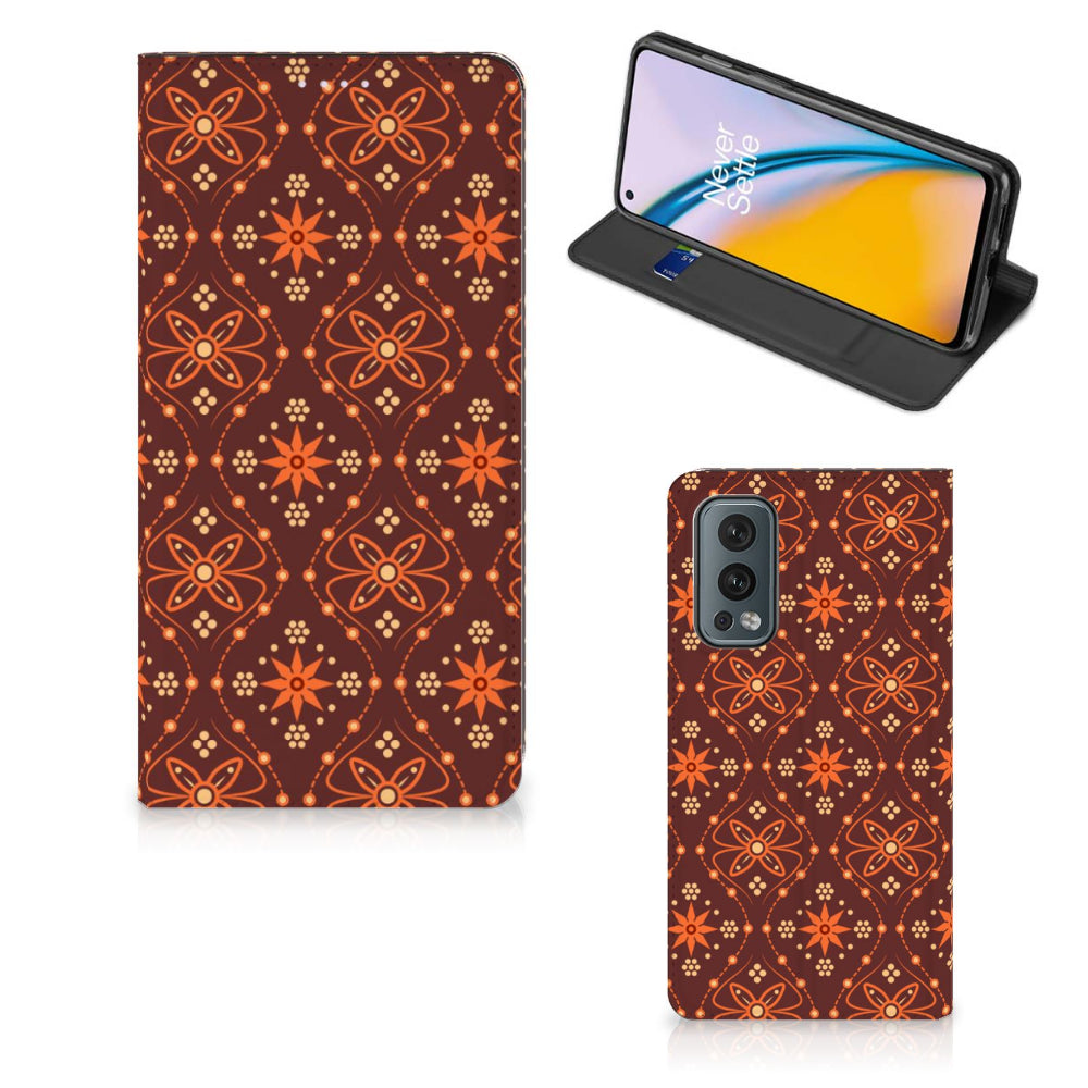 OnePlus Nord 2 5G Hoesje met Magneet Batik Brown