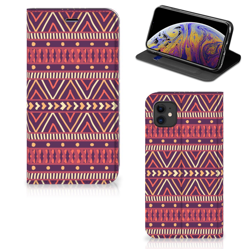 Apple iPhone 11 Hoesje met Magneet Aztec Paars