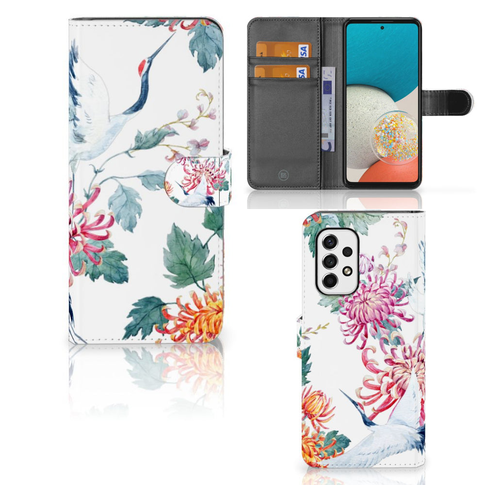 Samsung Galaxy A53 Telefoonhoesje met Pasjes Bird Flowers